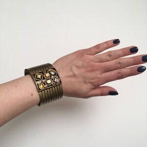 Brass cuff bracelet with gems